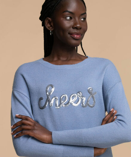 "Cheers" Sequin Sweater, Infinity Blue