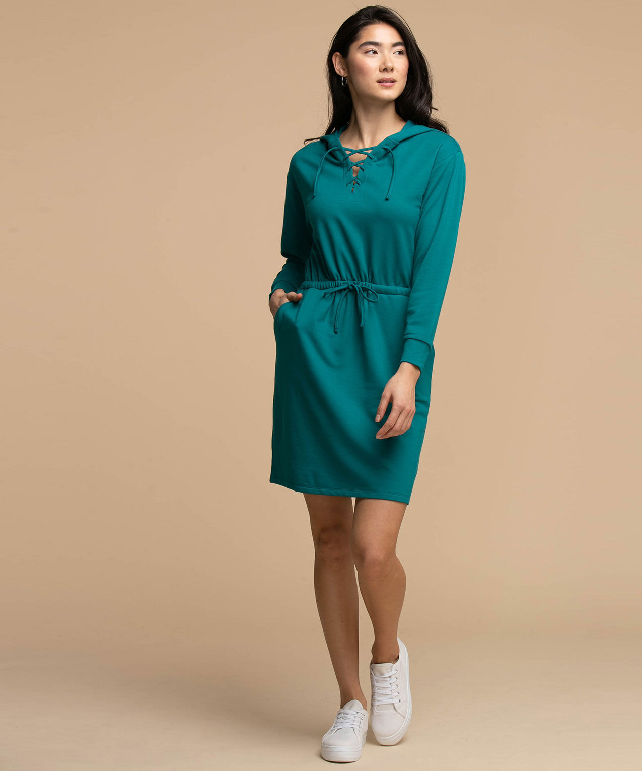 Hooded Lace Up Lounge Dress Rickis