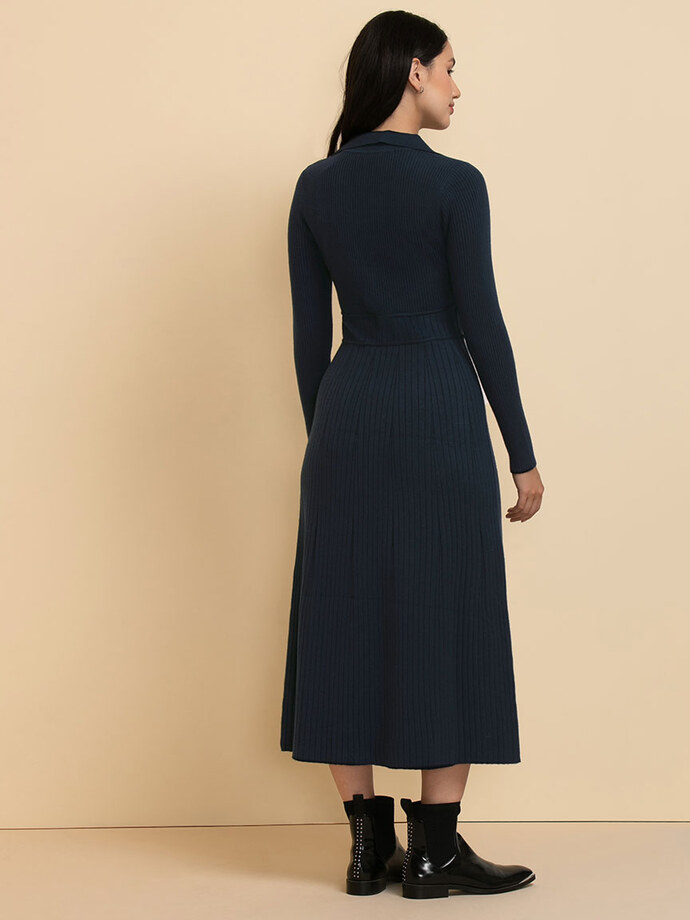Polo Collar Ribbed Sweater Dress Image 6