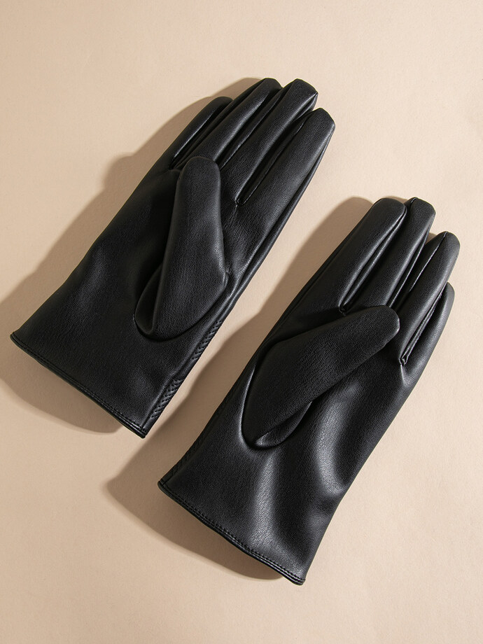 Chevron Detail Faux Leather Gloves  Image 2