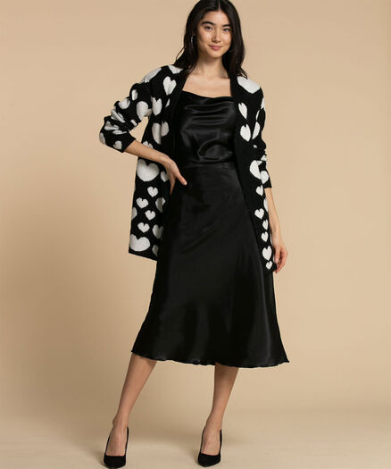 Long Sleeve Heart Cardigan, Black/White Heart Long Sleeve Heart Cardigan, Black/White Heart