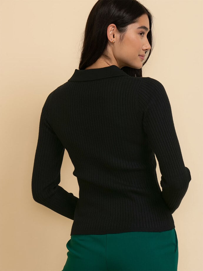 Polo Collar Ribbed Sweater Image 5