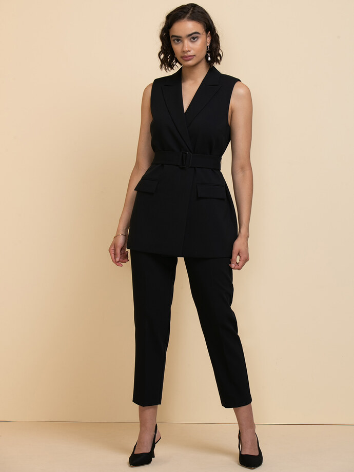 Long Line Belted Vest in Luxe Tailored Image 2