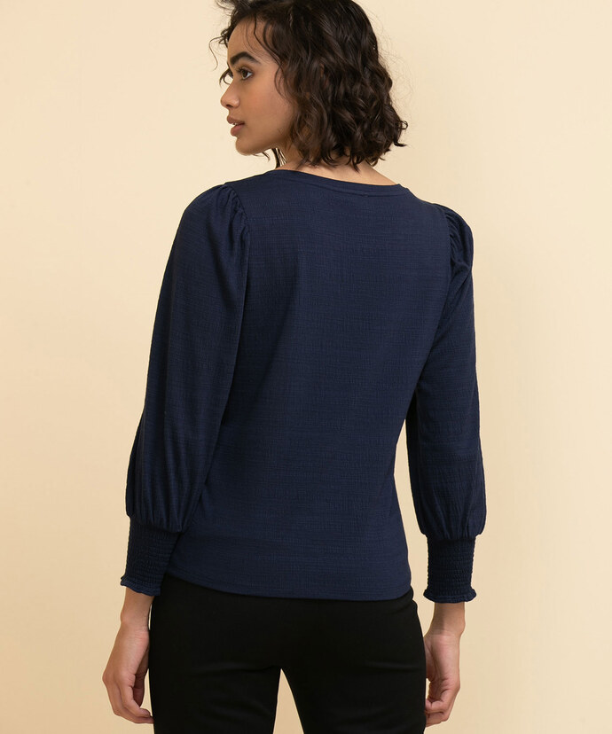 Long Sleeve Scoop Neck Top with Smocked Cuffs Image 2