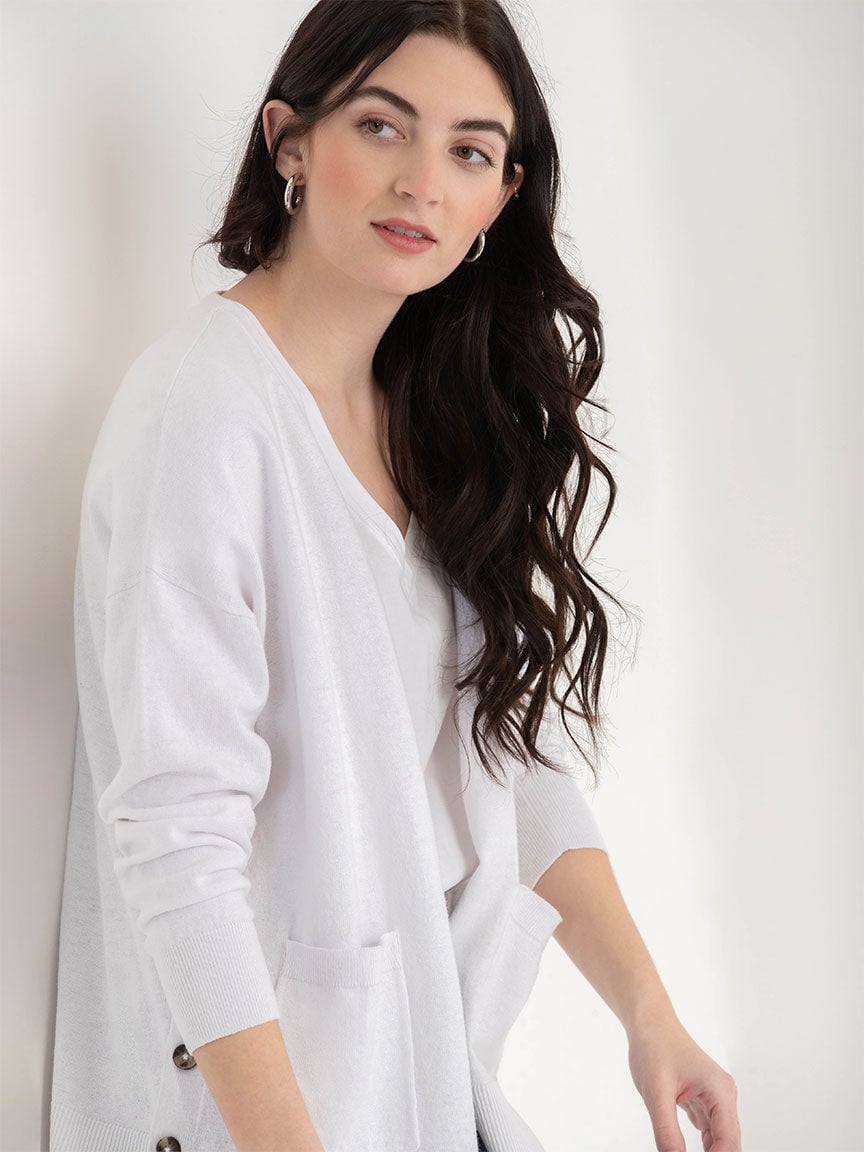 Relaxed Linen Blend Open Front Cardigan Rickis