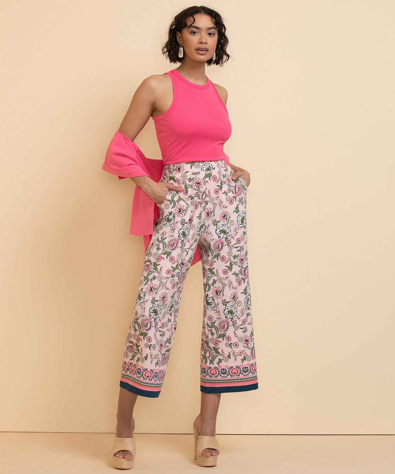 Printed Pull On Wide Crop Pant Rickis