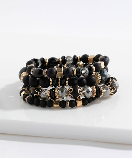 Black Beaded Bracelet 4-Pack, Black