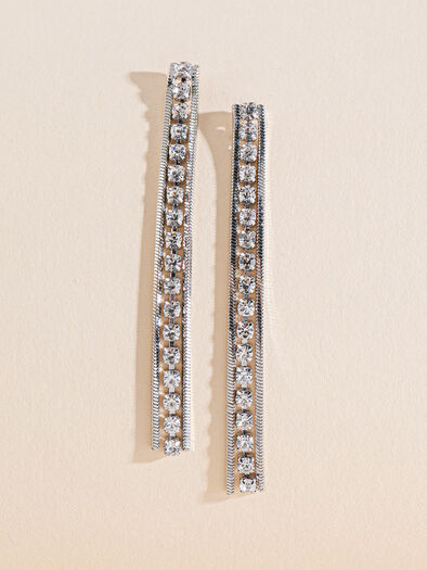Silver Snake-Chain Earrings with Crystals, Silver
