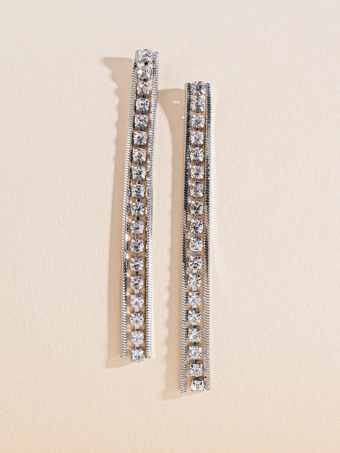 Silver Snake-Chain Earrings with Crystals Image 1