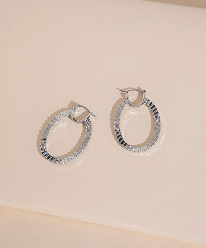 Oval Silver Hoop Earrings with Ridges