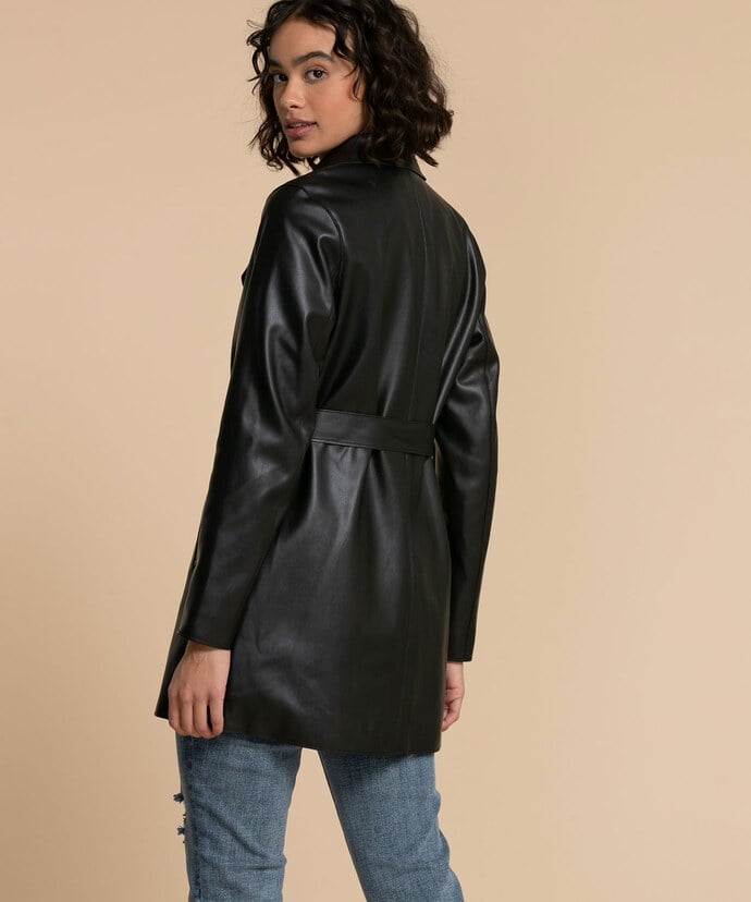 Belted Faux Leather Trench Coat  Image 5