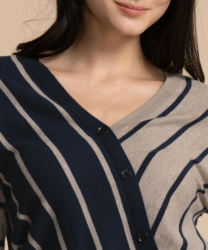 Button Cross-Over Striped Sweater Image 2