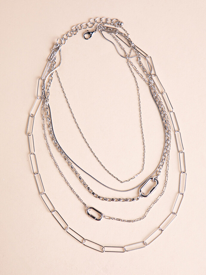 Silver Layered Chain-Link Necklace Image 1