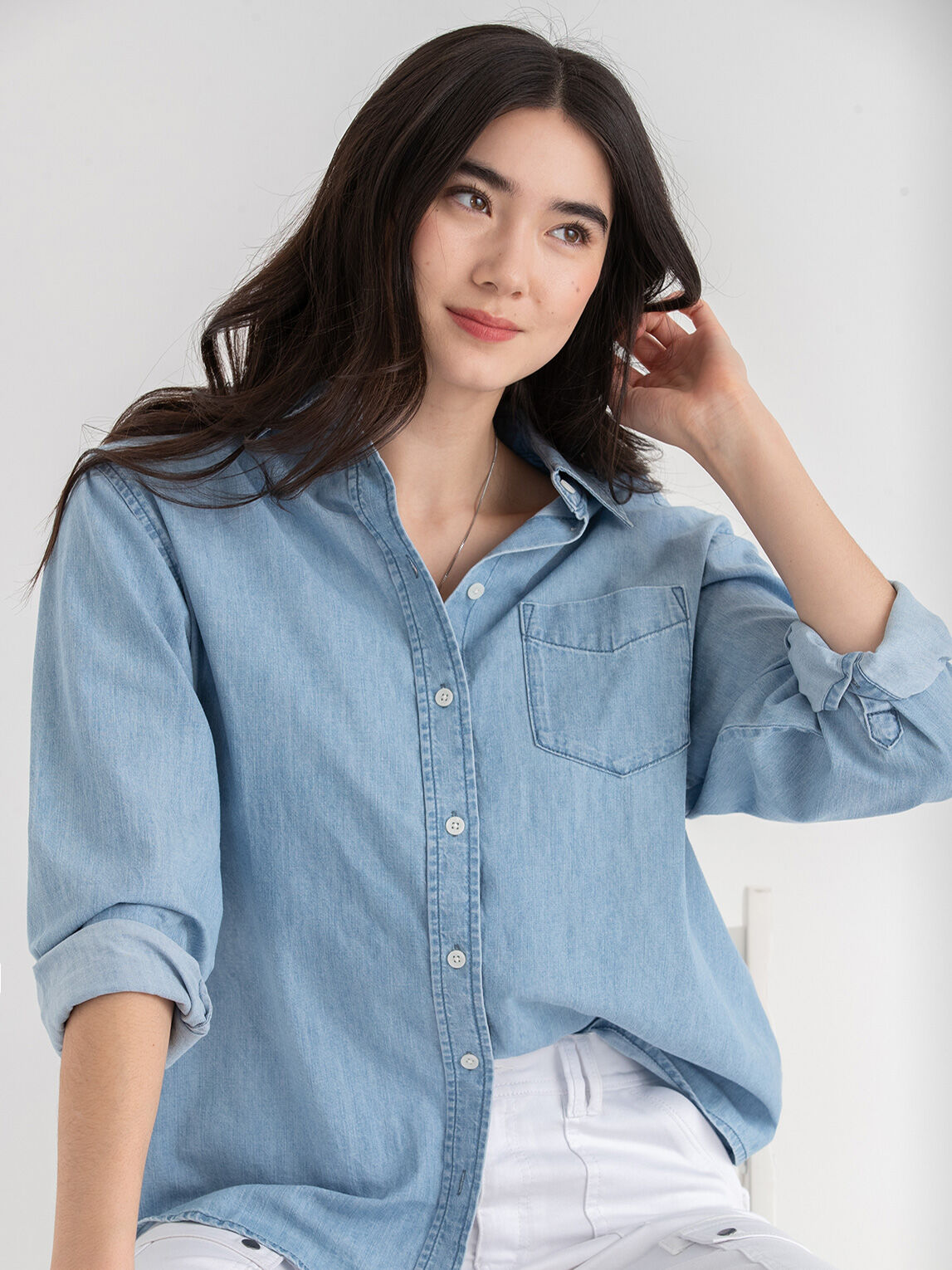 Sweater over denim shirt new arrivals