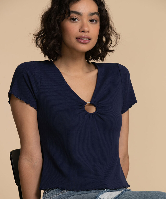 Short Sleeve V-Neck with Ring Front Image 1