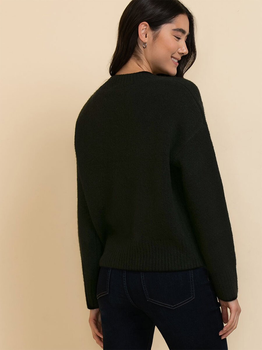 Relaxed Rib Trim V-Neck Sweater