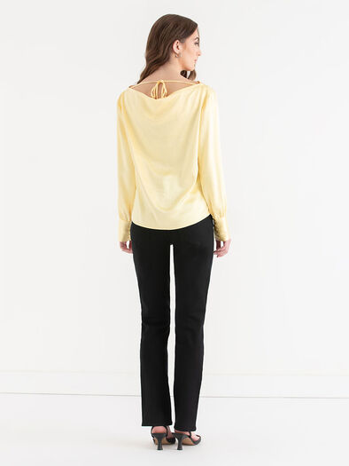 Satin Cowl Blouse, Pale Banana Satin Cowl Blouse, Pale Banana