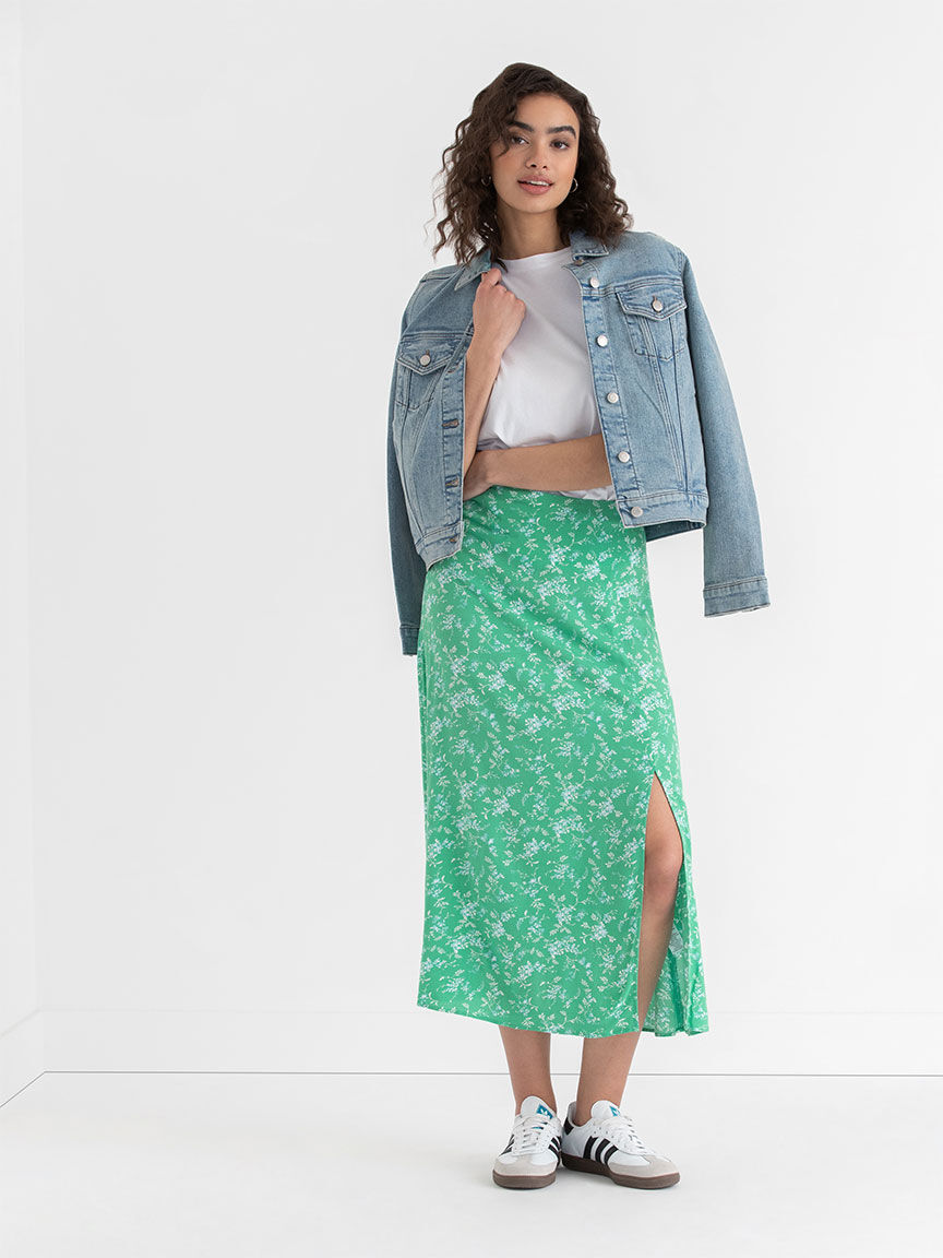 Floral midi skirt rayon cheap