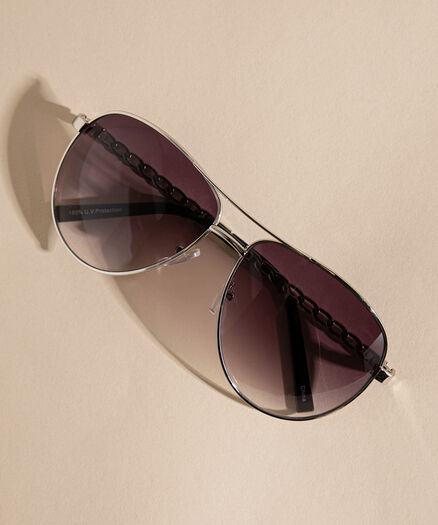 Silver Aviator Sunglasses with Tinted Lenses, Silver
