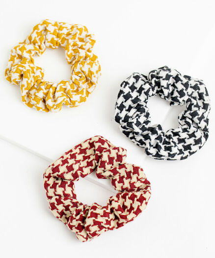 Houndstooth Scrunchie 3-Pack, Red/Yellow/Black