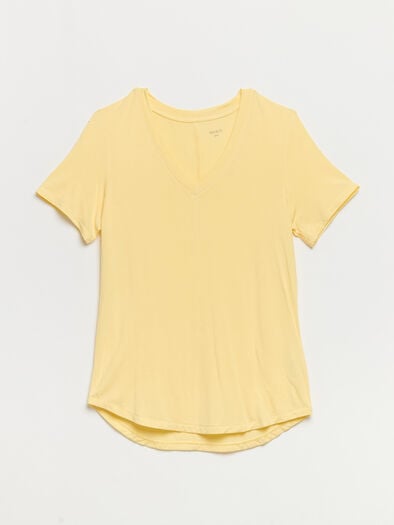 Short Sleeve Modal V-neck Shirt, Pale Banana Short Sleeve Modal V-neck Shirt, Pale Banana