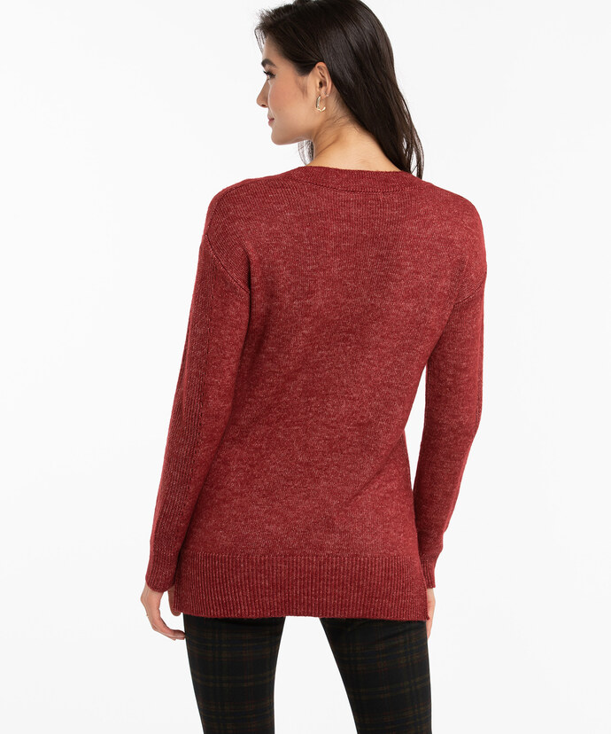 V-Neck Pointelle Sleeve Sweater Image 4