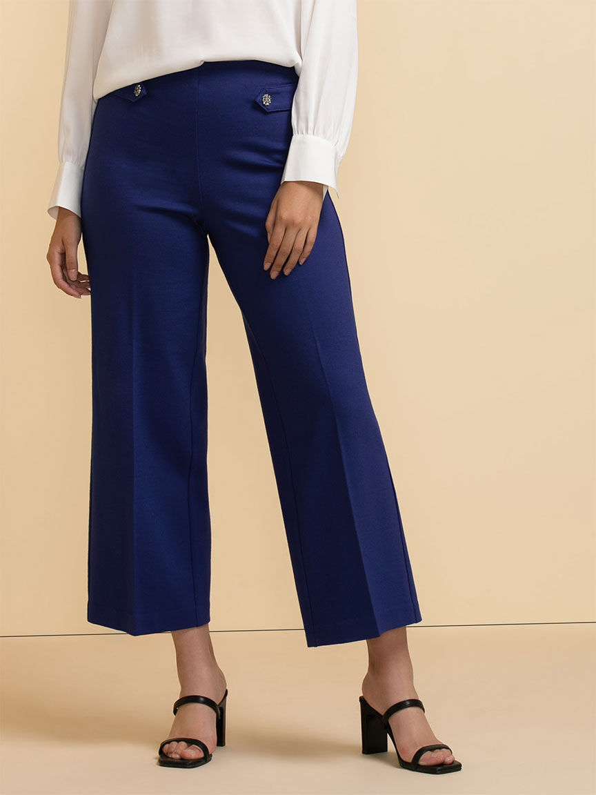 Navy blue wide leg cropped pants sale