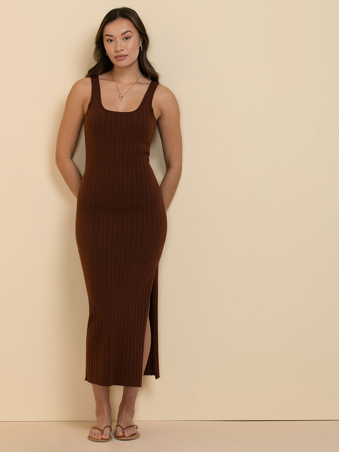 Scoop Neck Ribbed Sweater Dress Image 4