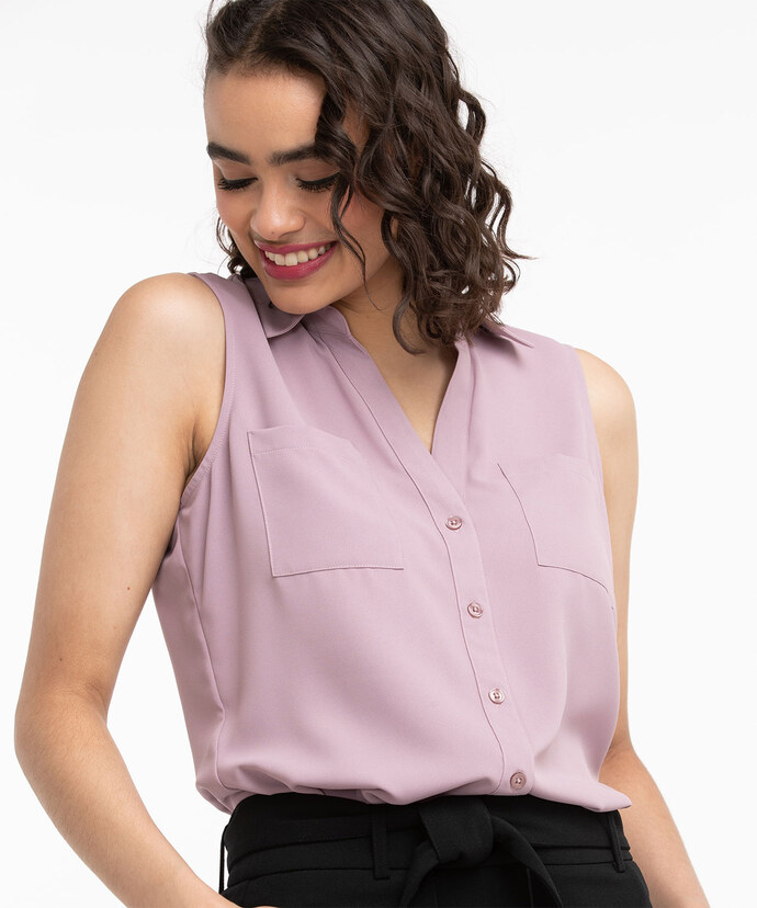 Sleeveless Collared Button Front Blouse Image 5
