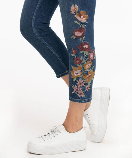 Embroidered Skinny Crop Jean, Mid Wash