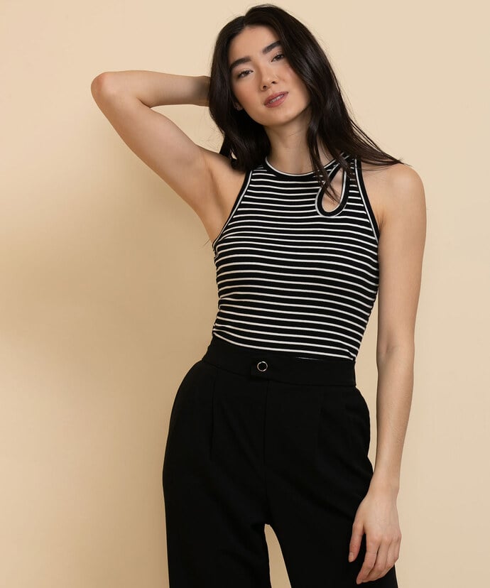 Sleeveless Rib Top with Cut-Out Image 1