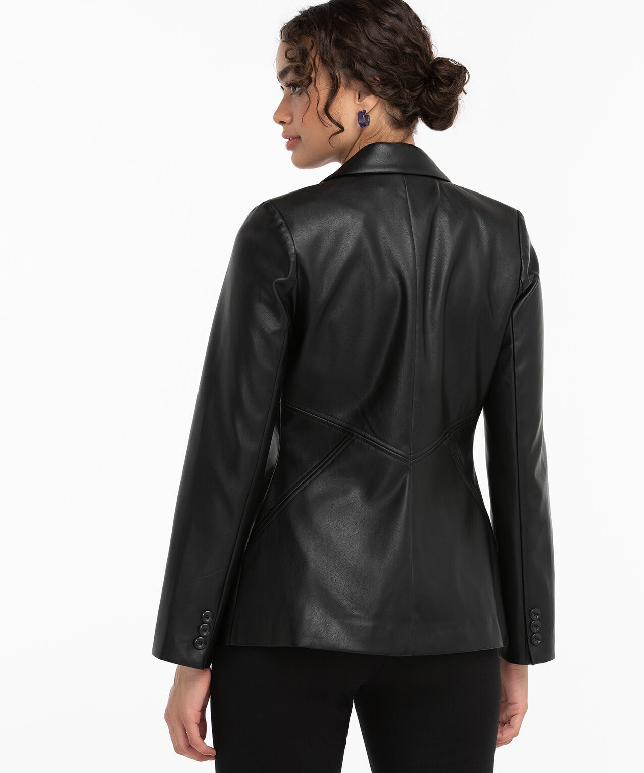 Blazer with faux leather sleeves cheap