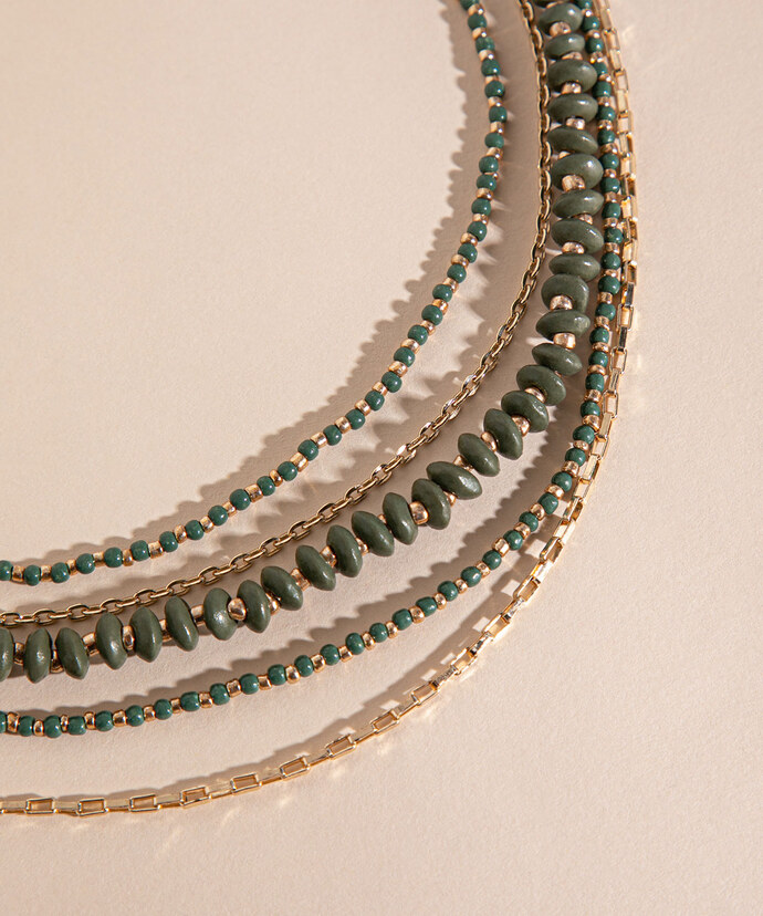 Layered Olive & Gold Beaded Necklace Image 2