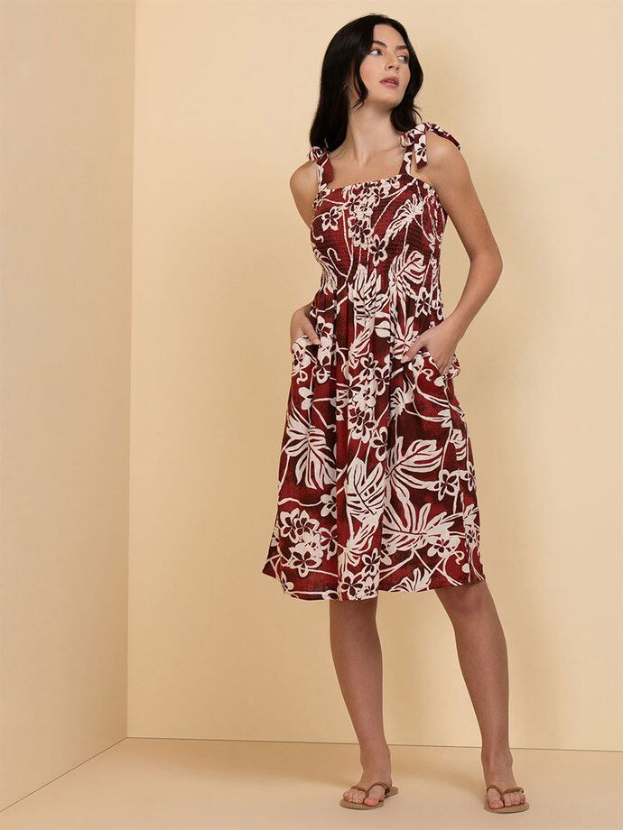 Smocked Linen Dress with Adjustable Straps Image 1