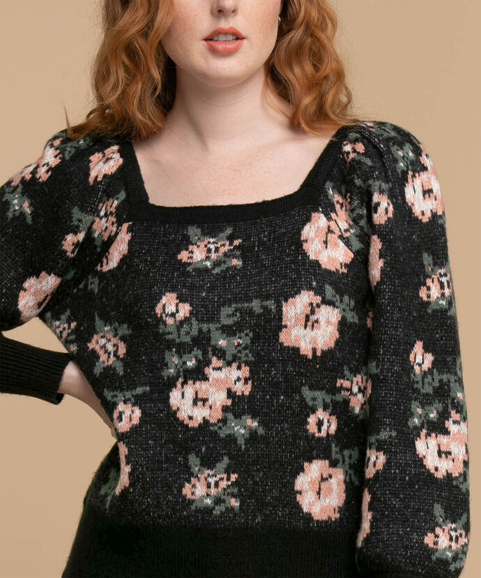 Floral Square Neck Sweater Image 4
