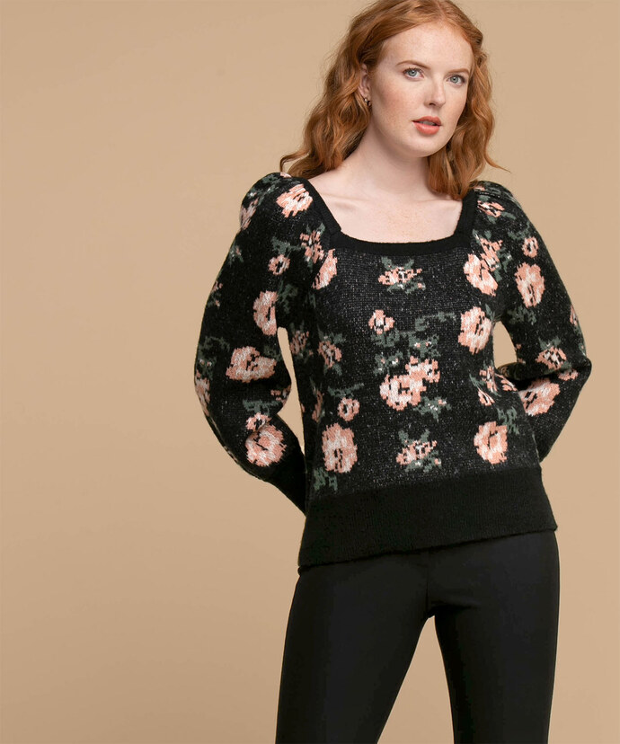 Floral Square Neck Sweater Image 2