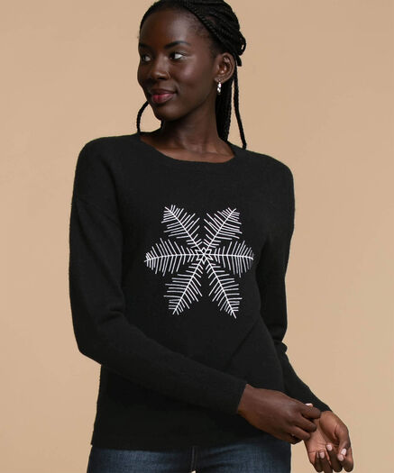 Embroidered Snowflake Sweater, Black/White