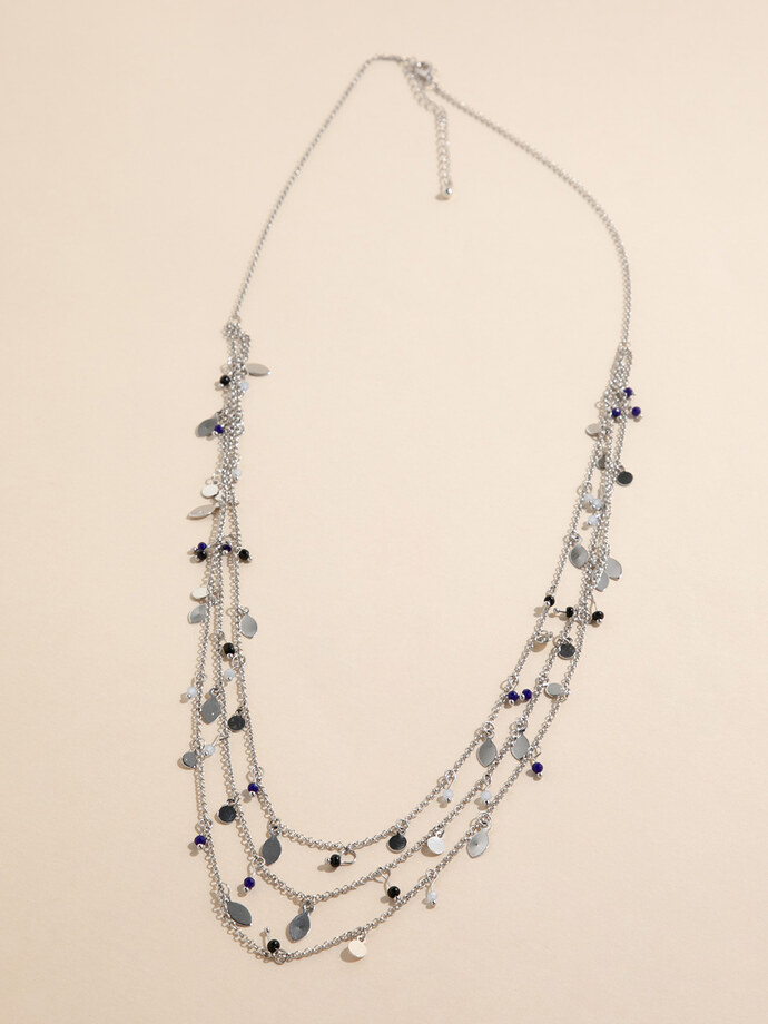 Long Layered Chain & Blue Beaded Necklace Image 1