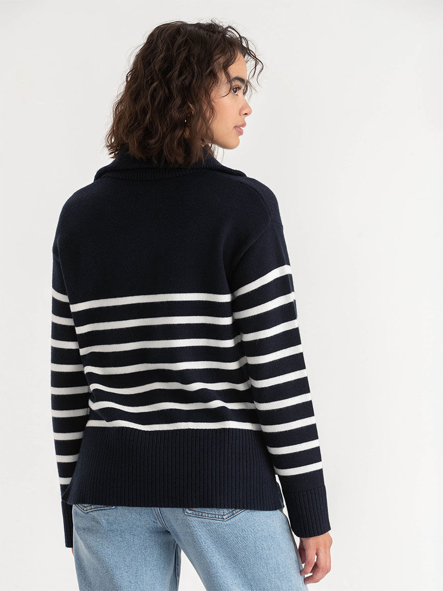 Striped 1 4 Zip Pullover Sweater Ricki s Size S Salute snow White Stripe Colour