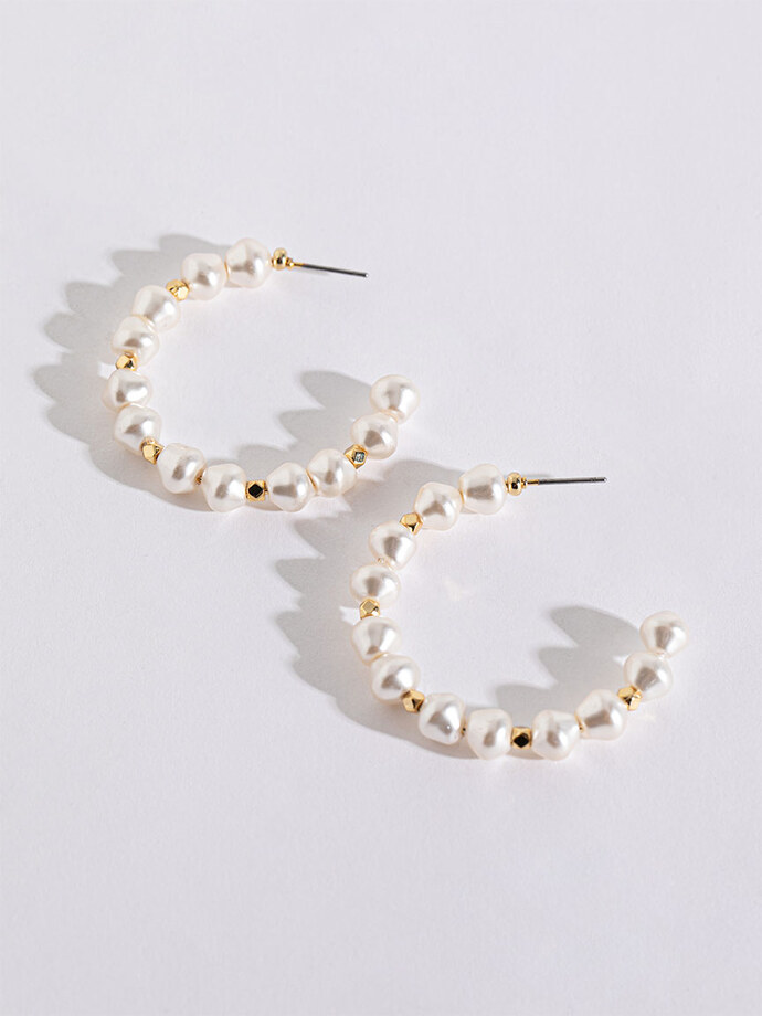 Large Pearl Hoop Earrings Image 1