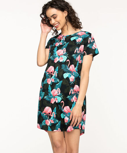 Flamingo Pajama Dress, Flamingo Print
