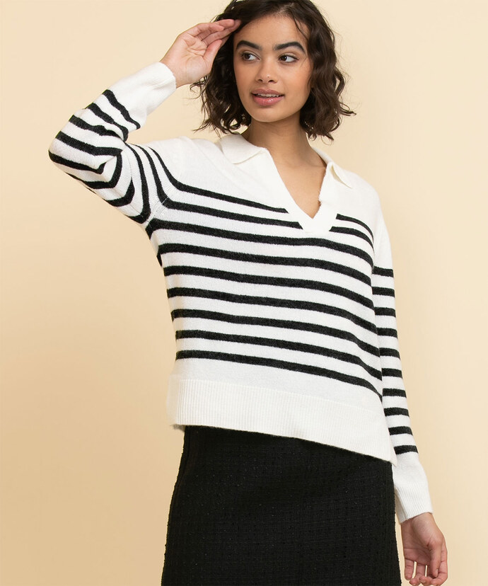 Long Sleeve Striped Henley Pullover Image 2