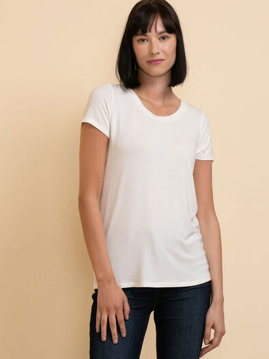 Modal Short Sleeve Scoop Neck Top, Ivory Modal Short Sleeve Scoop Neck Top, Ivory