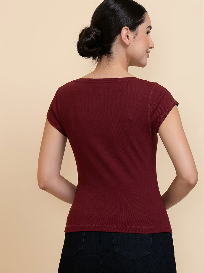 Fitted Scoop-Neck Cap Sleeve Top Image 5