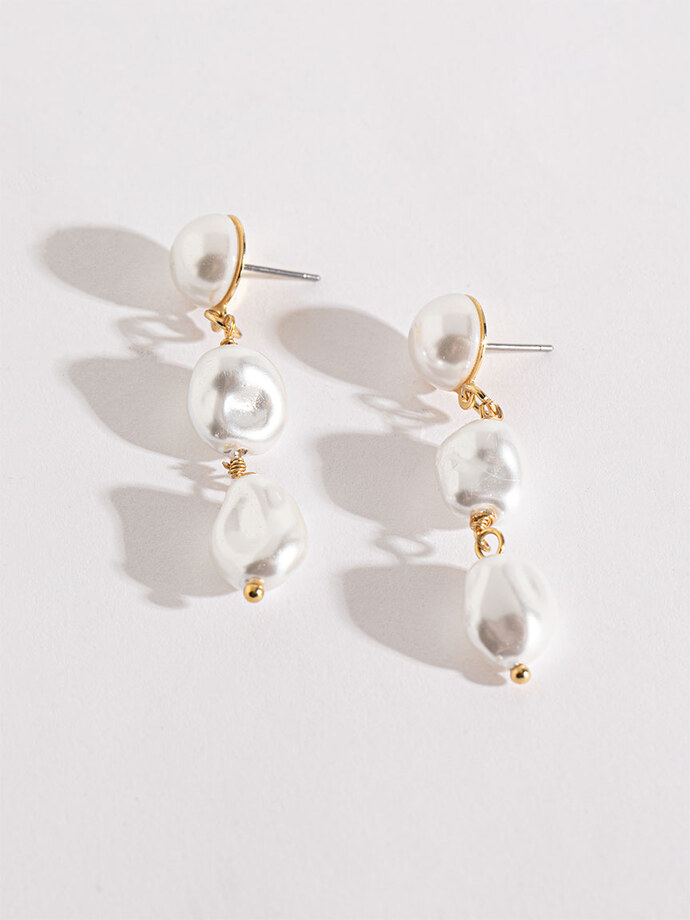 Triple Pearl Drop Earrings Image 3