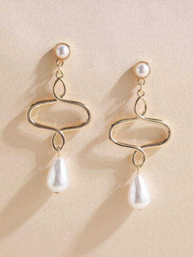 Geometric Pearl Drop Earrings, Gold