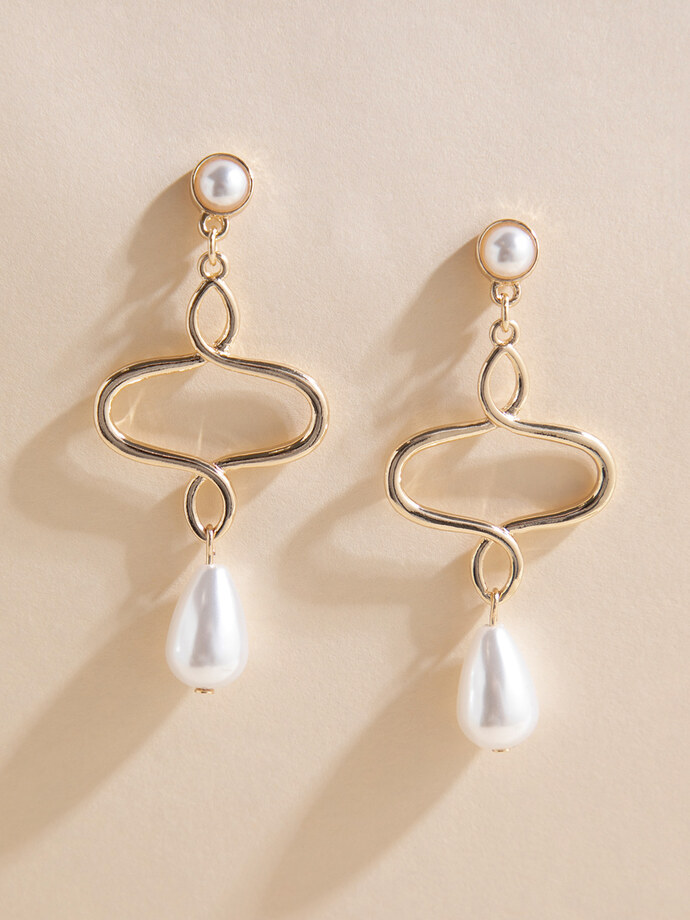 Geometric Pearl Drop Earrings Image 1