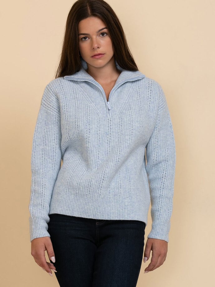 Wool-Blend Pointelle Quarter-Zip Sweater Image 4