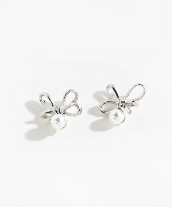 Bow Earring With Drop Pearls Image 2