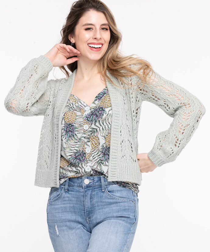 Pointelle Cropped Open Cardigan Image 5